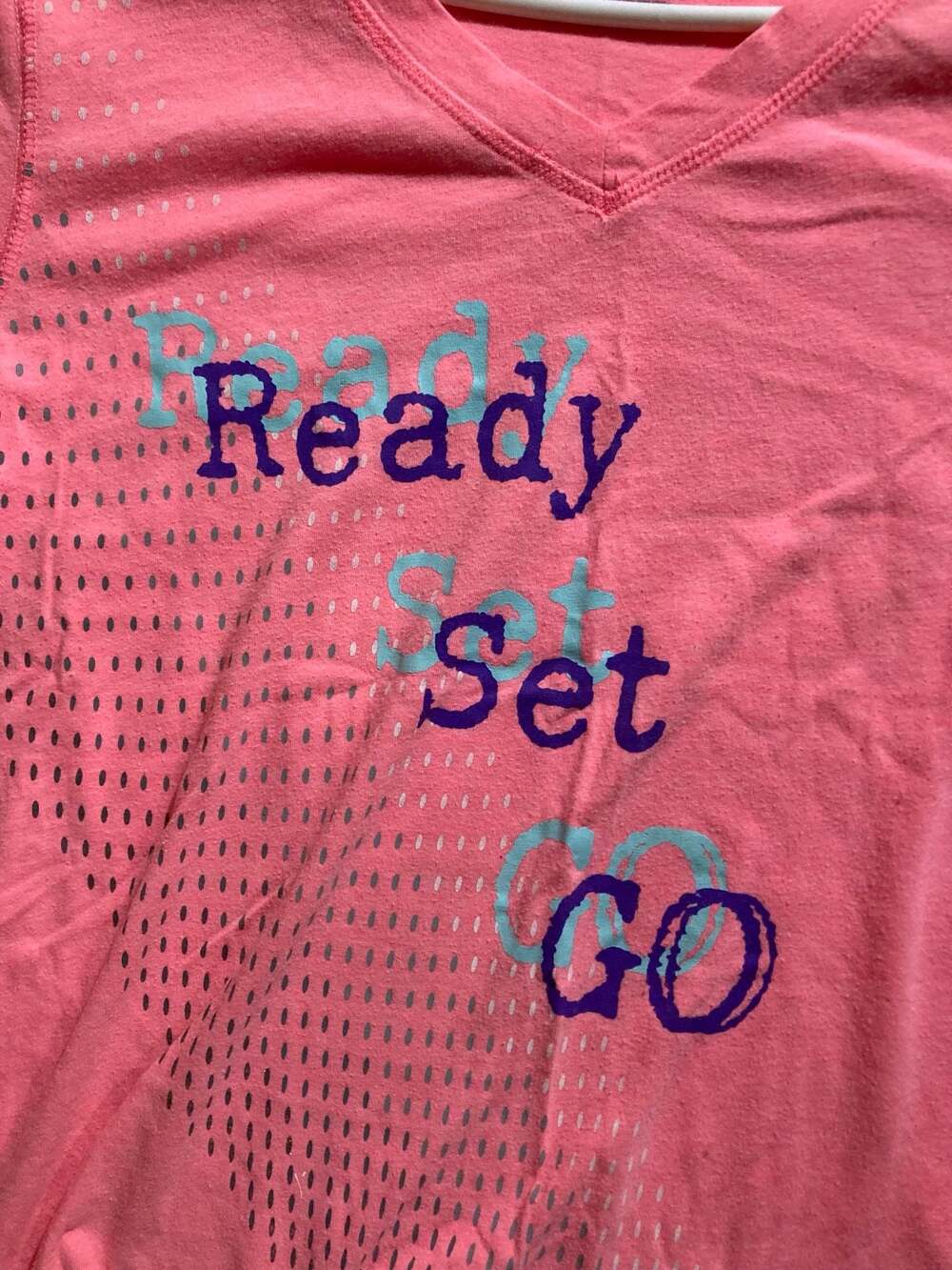 Tek Gear Ready Set Go Graphic V-Neck T-Shirt Pink Size Large - Picture 5 of 8